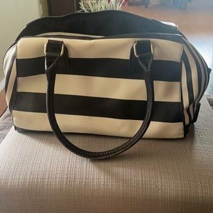 Black and Off White Striped Tote Bag